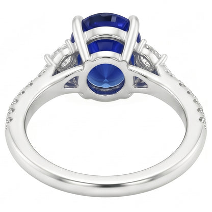 Natural Real ( Not Lab Grown )  Blue Sapphire Solitaire With Accents Ring 5 Carats White Gold Jewelry
