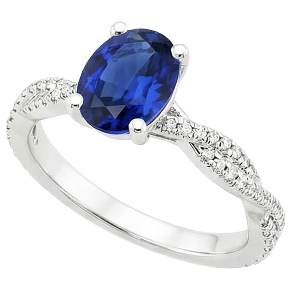 Natural Real ( Not Lab Grown )  Blue Sapphire Solitaire With Accents Wedding Ring 3.50 Carats