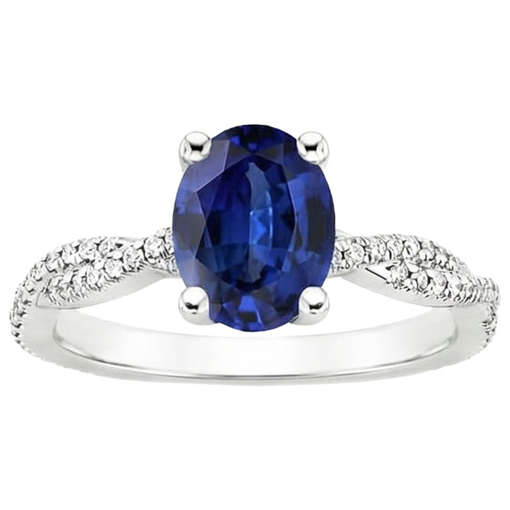 Natural Real ( Not Lab Grown )  Blue Sapphire Solitaire With Accents Wedding Ring 3.50 Carats