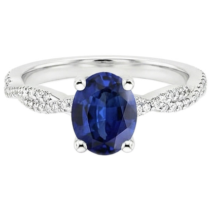 Natural Real ( Not Lab Grown )  Blue Sapphire Solitaire With Accents Wedding Ring 3.50 Carats