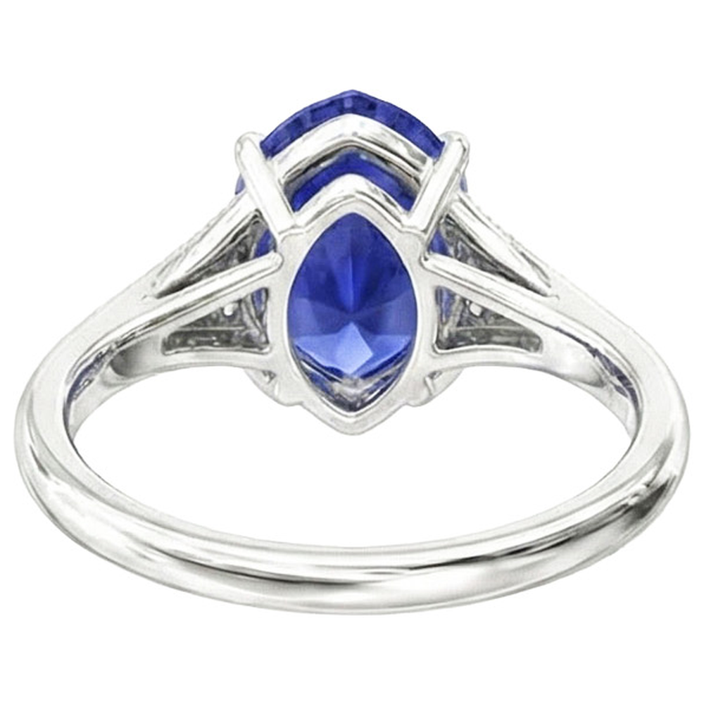 Natural Real ( Not Lab Grown )  Blue Sapphire Wedding Ring Pear Cut Antique Style Jewelry 2.75 Carats