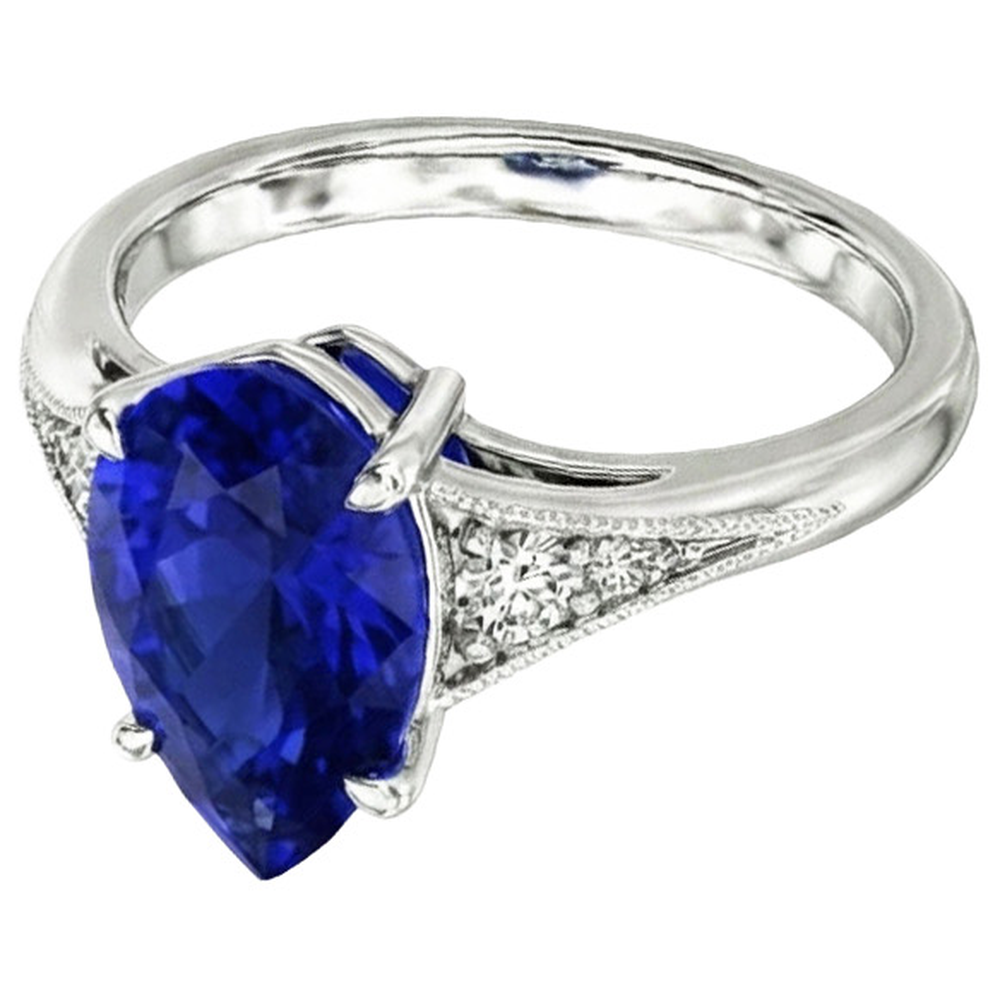 Natural Real ( Not Lab Grown )  Blue Sapphire Wedding Ring Pear Cut Antique Style Jewelry 2.75 Carats