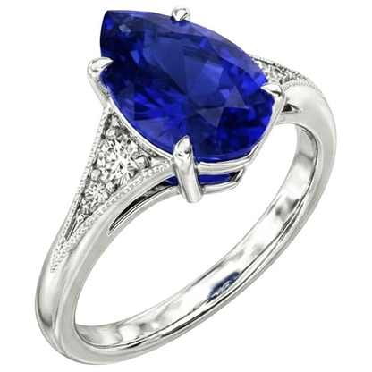 Natural Real ( Not Lab Grown )  Blue Sapphire Wedding Ring Pear Cut Antique Style Jewelry 2.75 Carats