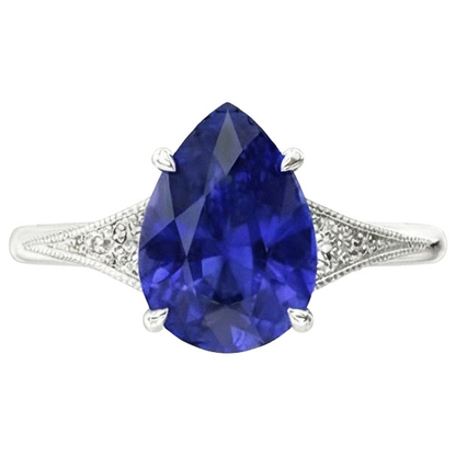 Natural Real ( Not Lab Grown )  Blue Sapphire Wedding Ring Pear Cut Antique Style Jewelry 2.75 Carats
