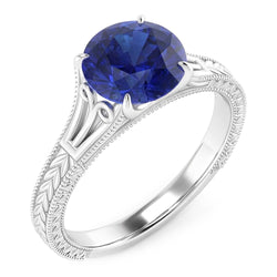 Natural Real ( Not Lab Grown )  Blue Solitaire Sapphire Engagement Ring 2 Carats Filgree Vintage Style
