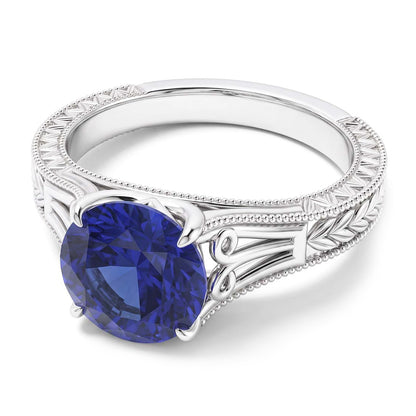 Natural Real ( Not Lab Grown )  Blue Solitaire Sapphire Engagement Ring 2 Carats Filgree Vintage Style