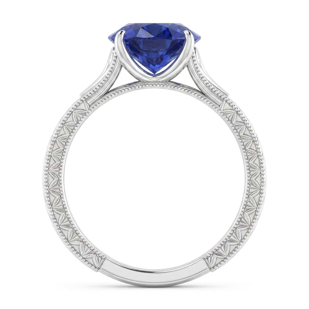 Natural Real ( Not Lab Grown )  Blue Solitaire Sapphire Engagement Ring 2 Carats Filgree Vintage Style