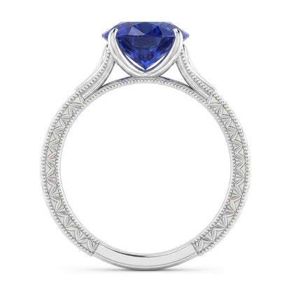 Natural Real ( Not Lab Grown )  Blue Solitaire Sapphire Engagement Ring 2 Carats Filgree Vintage Style