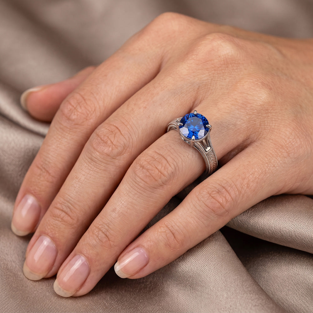 Natural Real ( Not Lab Grown )  Blue Solitaire Sapphire Engagement Ring 2 Carats Filgree Vintage Style