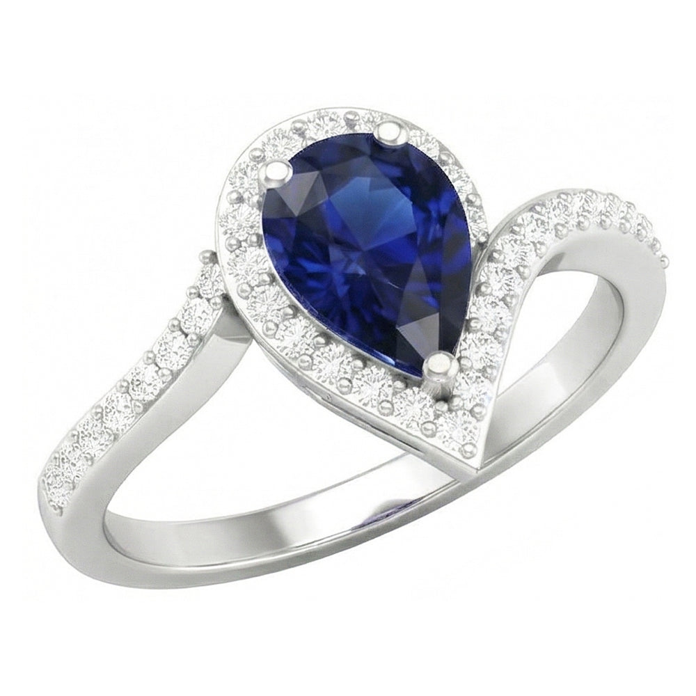 Natural Real ( Not Lab Grown )  Bridal Diamond Gemstone Ring 3 Ct Pear Sapphire Tension Style