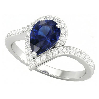 Natural Real ( Not Lab Grown )  Bridal Diamond Gemstone Ring 3 Ct Pear Sapphire Tension Style