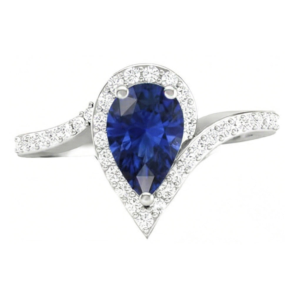 Natural Real ( Not Lab Grown )  Bridal Diamond Gemstone Ring 3 Ct Pear Sapphire Tension Style