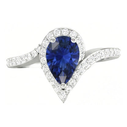 Natural Real ( Not Lab Grown )  Bridal Diamond Gemstone Ring 3 Ct Pear Sapphire Tension Style