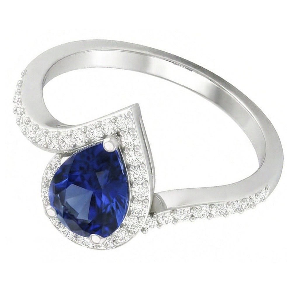 Natural Real ( Not Lab Grown )  Bridal Diamond Gemstone Ring 3 Ct Pear Sapphire Tension Style