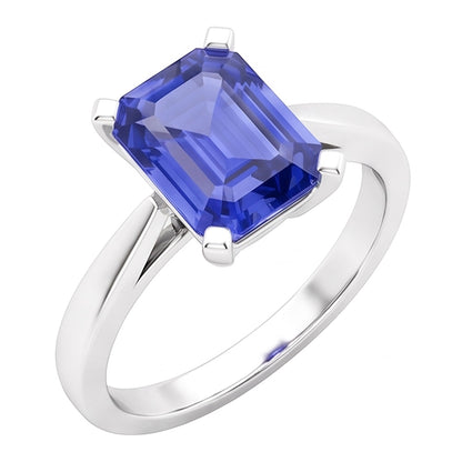 Natural Real ( Not Lab Grown )  Cathedral Setting Ceylon Sapphire Solitaire Emerald Shaped Ring