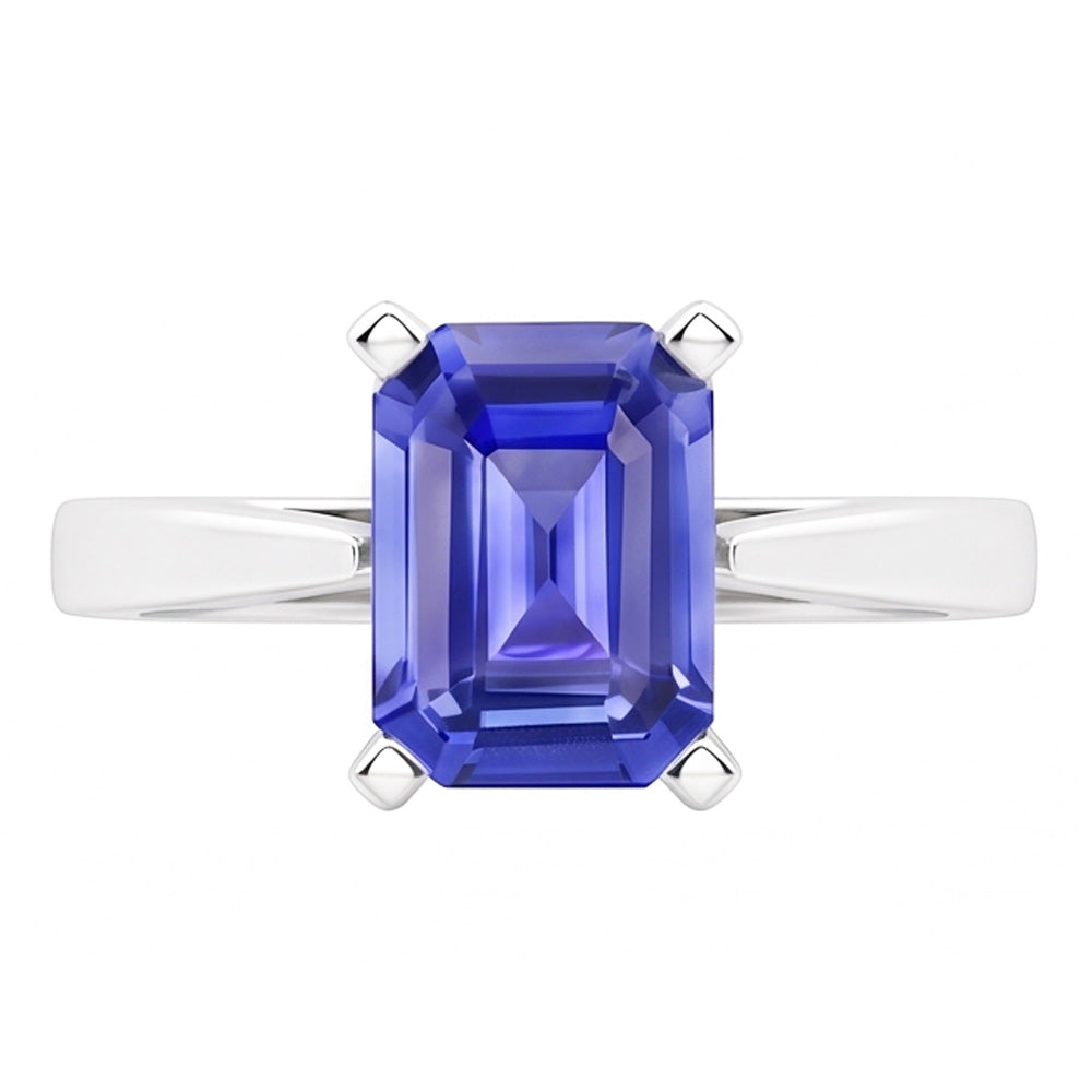 Natural Real ( Not Lab Grown )  Cathedral Setting Ceylon Sapphire Solitaire Emerald Shaped Ring