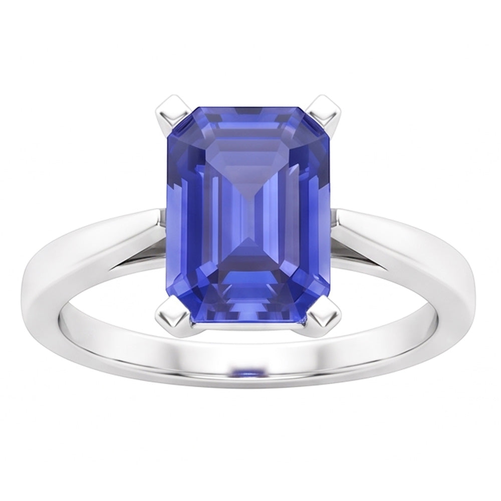 Natural Real ( Not Lab Grown )  Cathedral Setting Ceylon Sapphire Solitaire Emerald Shaped Ring