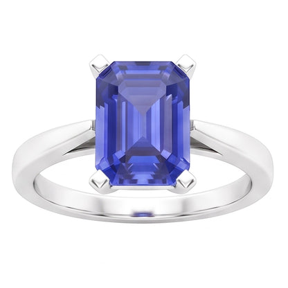 Natural Real ( Not Lab Grown )  Cathedral Setting Ceylon Sapphire Solitaire Emerald Shaped Ring