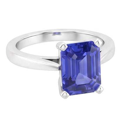 Natural Real ( Not Lab Grown )  Cathedral Setting Ceylon Sapphire Solitaire Emerald Shaped Ring