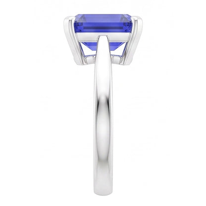 Natural Real ( Not Lab Grown )  Cathedral Setting Ceylon Sapphire Solitaire Emerald Shaped Ring