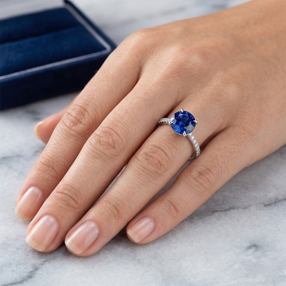 Natural Real ( Not Lab Grown )  Ceylon Sapphire Engagement Ring With Accents 2.50 Carats Gold 14K