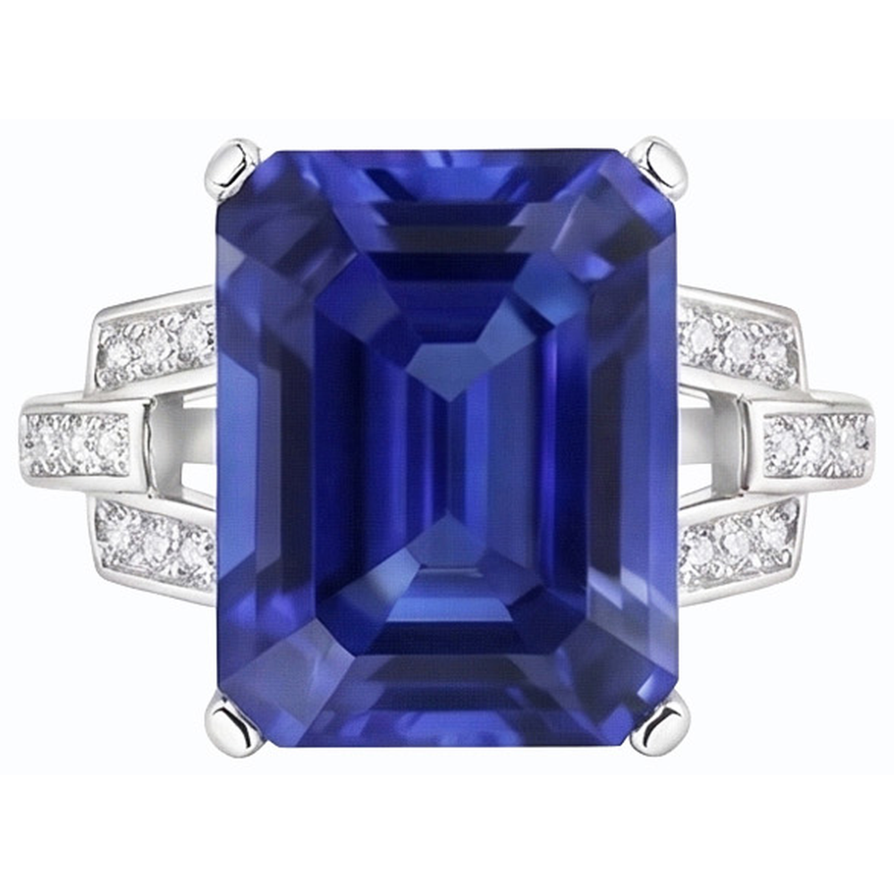 Natural Real ( Not Lab Grown )  Ceylon Sapphire Gemstone Ring Emerald Jewelry Split Shank 4 Carats