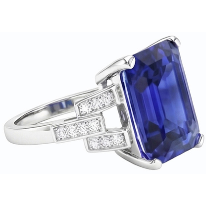 Natural Real ( Not Lab Grown )  Ceylon Sapphire Gemstone Ring Emerald Jewelry Split Shank 4 Carats