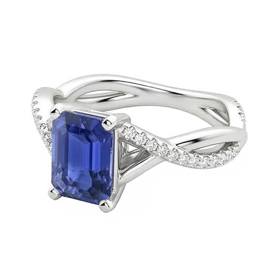Natural Real ( Not Lab Grown )  Ceylon Sapphire Gemstone Ring Emerald Twisted Style 3.50 Carats