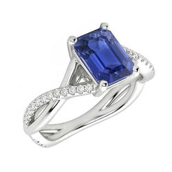Natural Real ( Not Lab Grown )  Ceylon Sapphire Gemstone Ring Emerald Twisted Style 3.50 Carats