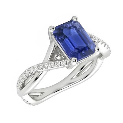 Natural Real ( Not Lab Grown )  Ceylon Sapphire Gemstone Ring Emerald Twisted Style 3.50 Carats