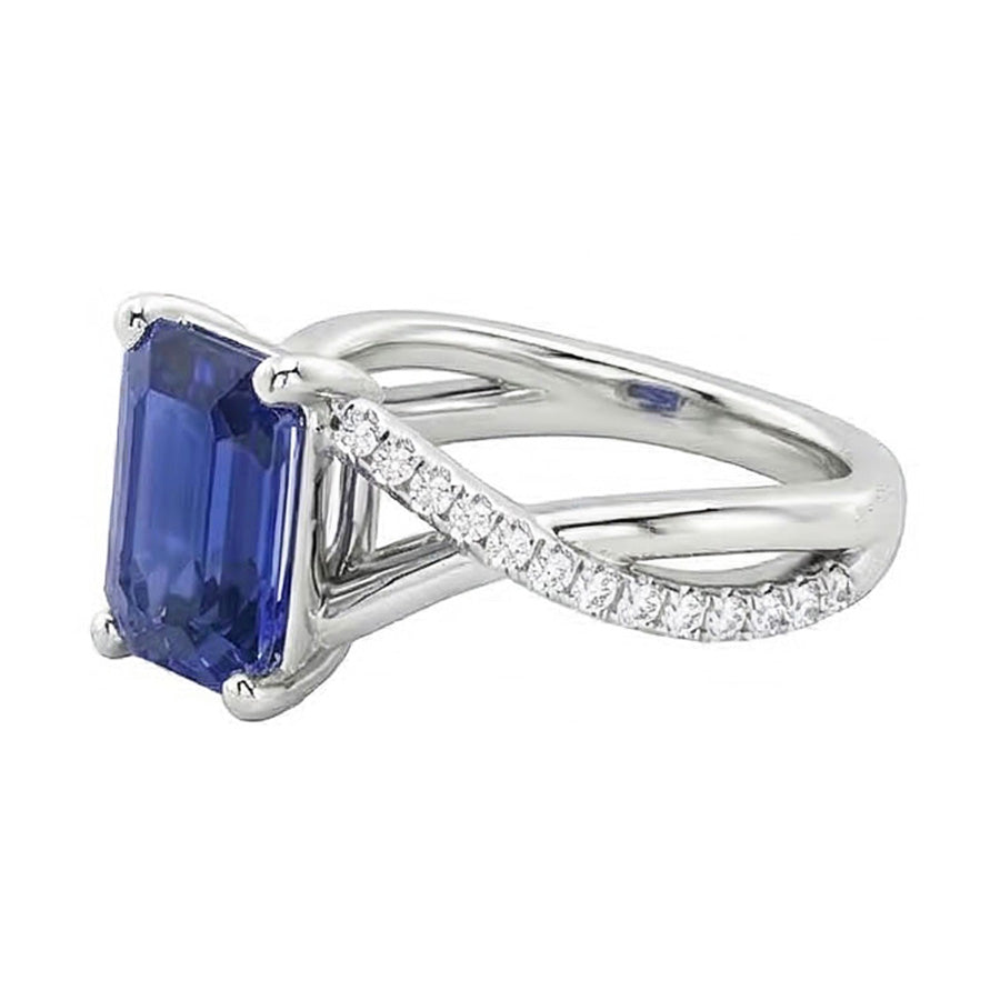 Natural Real ( Not Lab Grown )  Ceylon Sapphire Gemstone Ring Emerald Twisted Style 3.50 Carats