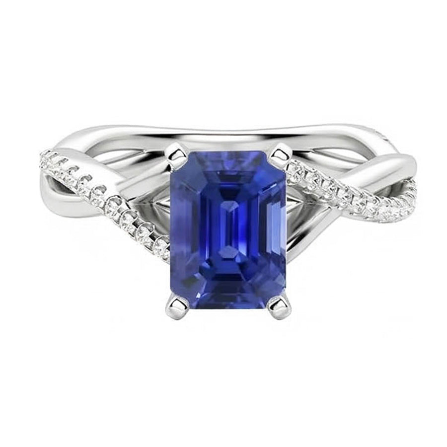 Natural Real ( Not Lab Grown )  Ceylon Sapphire Gemstone Ring Emerald Twisted Style 3.50 Carats