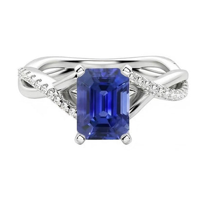 Natural Real ( Not Lab Grown )  Ceylon Sapphire Gemstone Ring Emerald Twisted Style 3.50 Carats