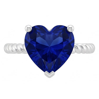 Natural Real ( Not Lab Grown )  Ceylon Sapphire Solitaire Heart Shaped Ring Rope Style 1.50 Carats