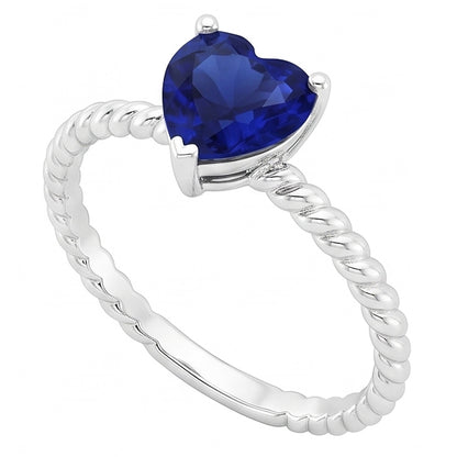 Natural Real ( Not Lab Grown )  Ceylon Sapphire Solitaire Heart Shaped Ring Rope Style 1.50 Carats