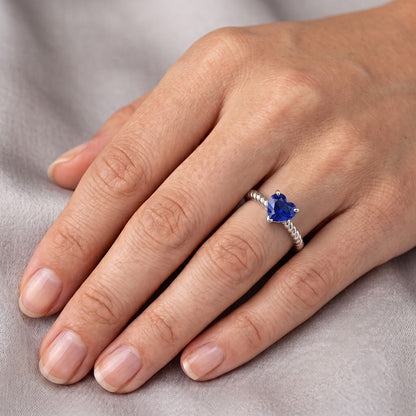 Natural Real ( Not Lab Grown )  Ceylon Sapphire Solitaire Heart Shaped Ring Rope Style 1.50 Carats