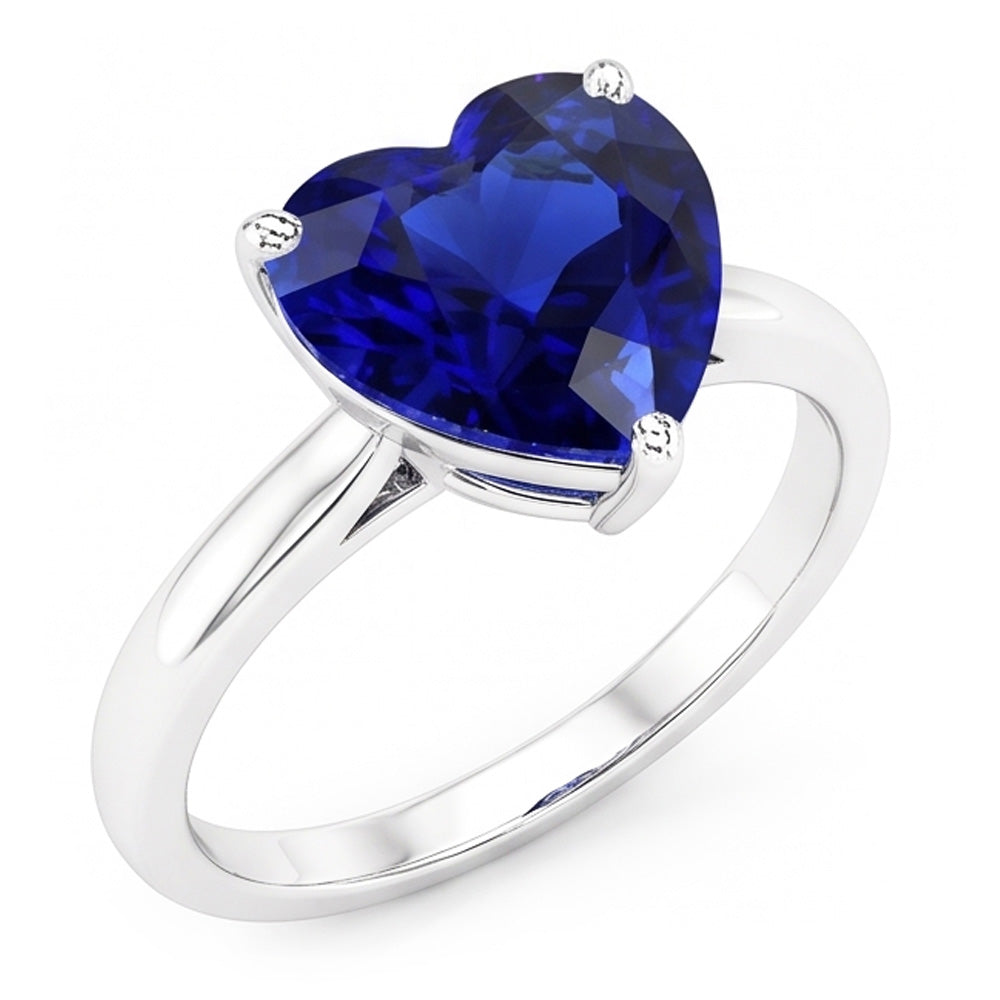 Natural Real ( Not Lab Grown )  Ceylon Sapphire Solitaire Ring Heart Cut White Gold 2.50 Carats