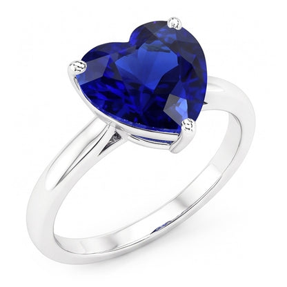 Natural Real ( Not Lab Grown )  Ceylon Sapphire Solitaire Ring Heart Cut White Gold 2.50 Carats