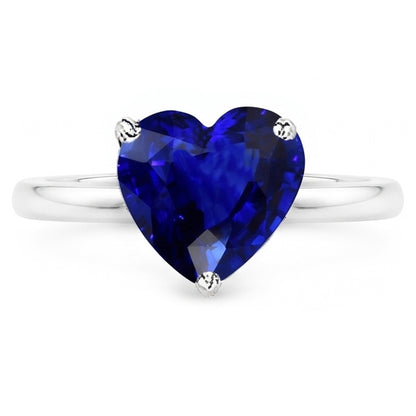 Natural Real ( Not Lab Grown )  Ceylon Sapphire Solitaire Ring Heart Cut White Gold 2.50 Carats