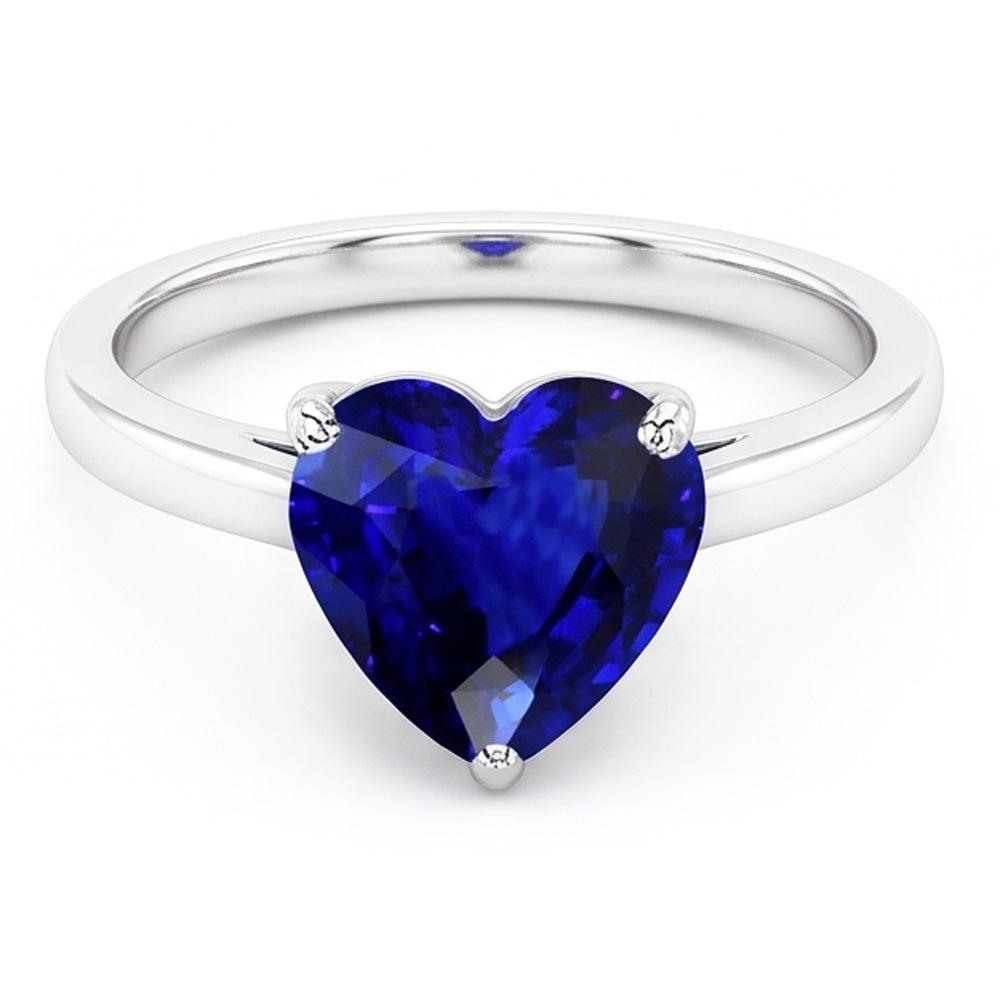 Natural Real ( Not Lab Grown )  Ceylon Sapphire Solitaire Ring Heart Cut White Gold 2.50 Carats