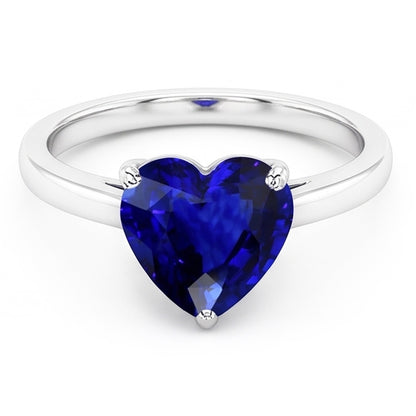 Natural Real ( Not Lab Grown )  Ceylon Sapphire Solitaire Ring Heart Cut White Gold 2.50 Carats
