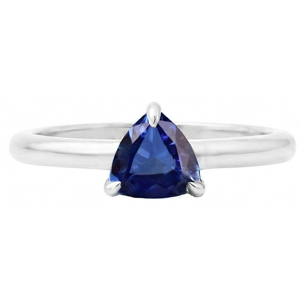 Natural Real ( Not Lab Grown )  Ceylon Sapphire Solitaire Trillion Shaped Ring 1 Carat Jewelry Gold
