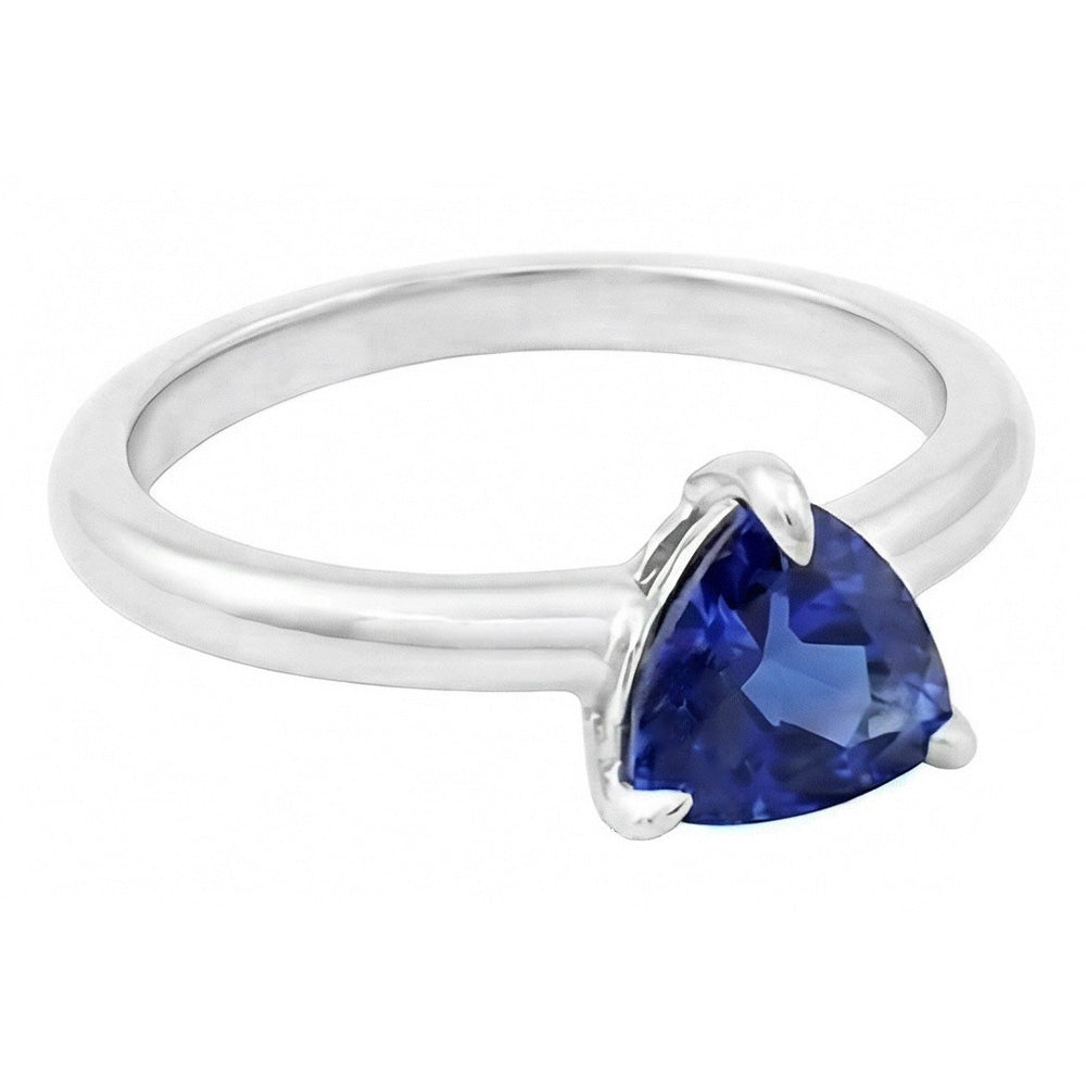 Natural Real ( Not Lab Grown )  Ceylon Sapphire Solitaire Trillion Shaped Ring 1 Carat Jewelry Gold