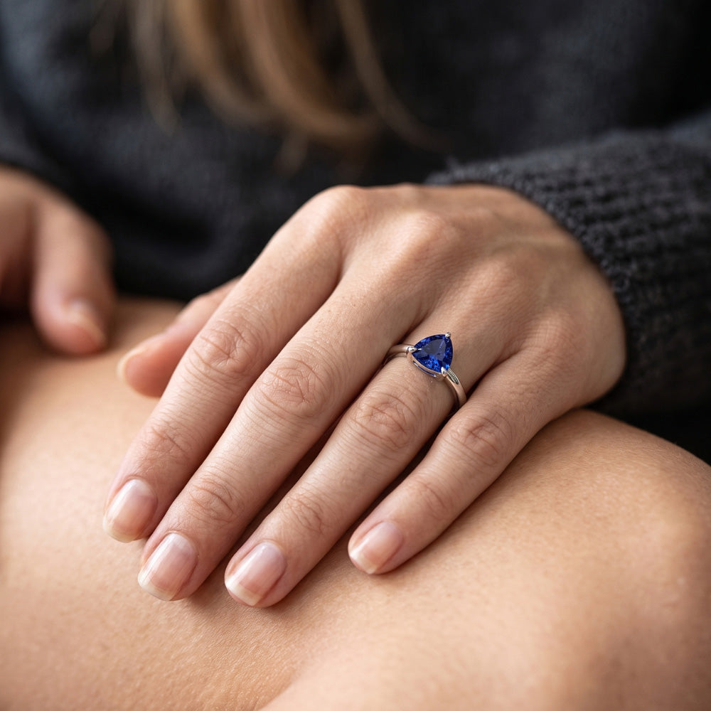 Natural Real ( Not Lab Grown )  Ceylon Sapphire Solitaire Trillion Shaped Ring 1 Carat Jewelry Gold