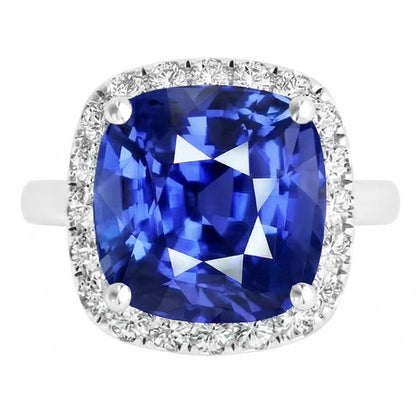 Natural Real ( Not Lab Grown )  Cushion Cut Ceylon Sapphire Halo Ring
