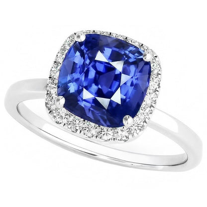 Natural Real ( Not Lab Grown )  Cushion Cut Ceylon Sapphire Halo Ring