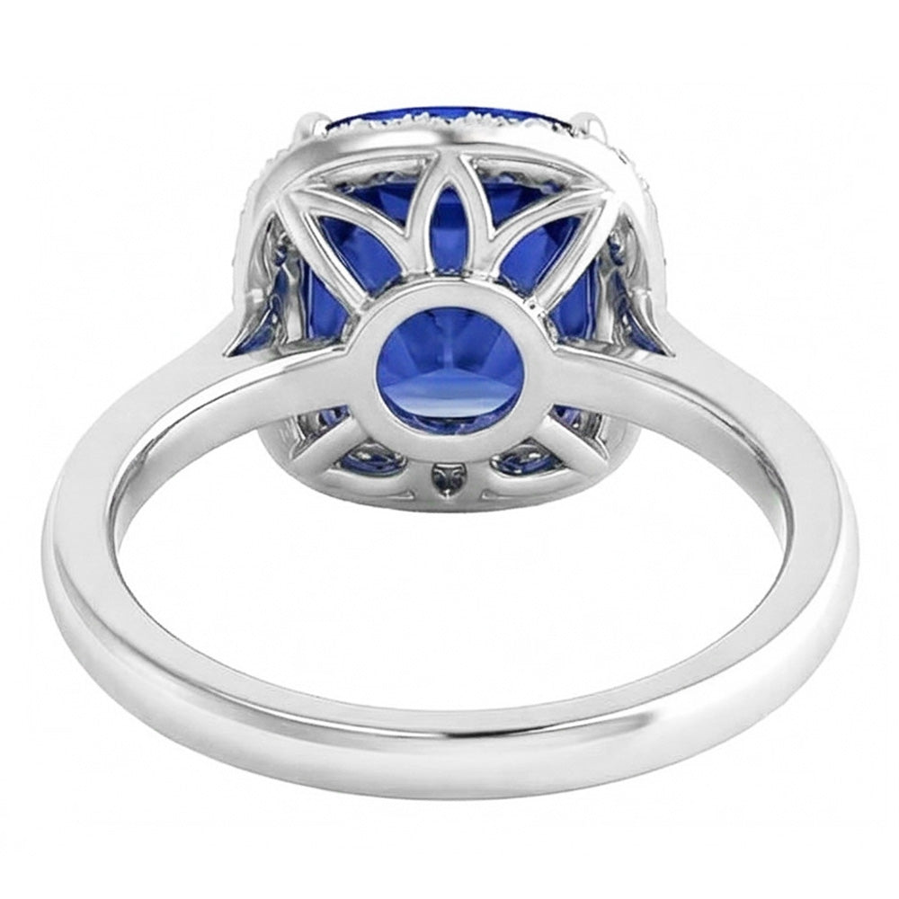 Natural Real ( Not Lab Grown )  Cushion Cut Ceylon Sapphire Halo Ring