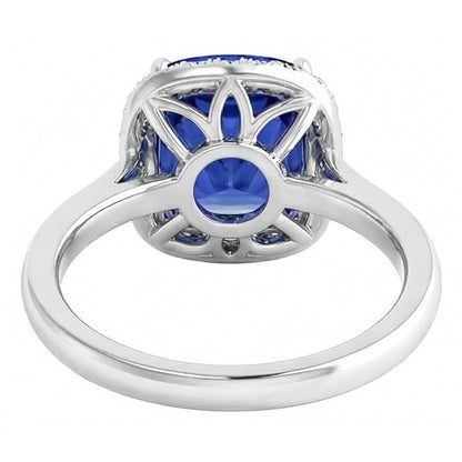 Natural Real ( Not Lab Grown )  Cushion Cut Ceylon Sapphire Halo Ring