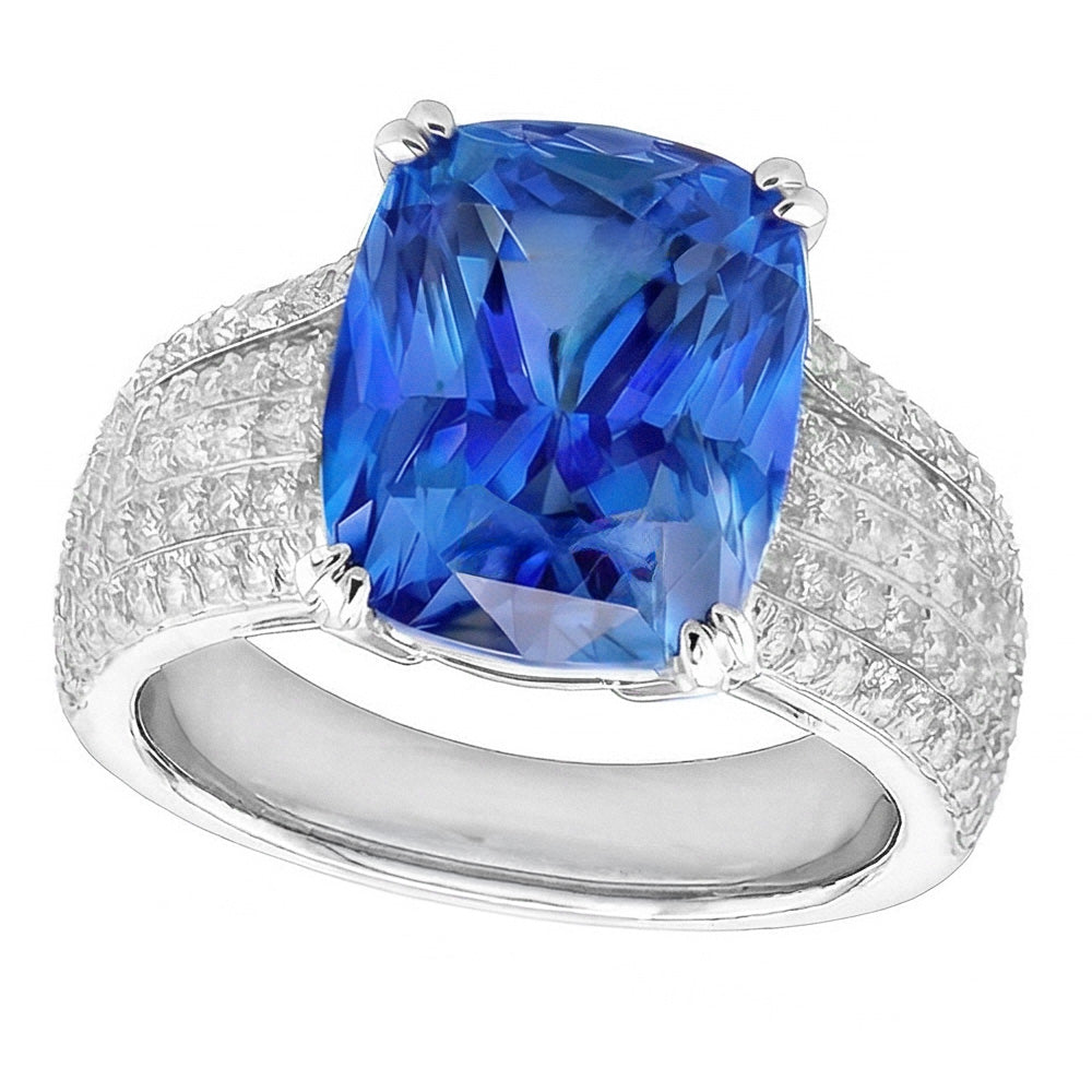 Natural Real ( Not Lab Grown )  Cushion Cut Sapphire Wedding Ring