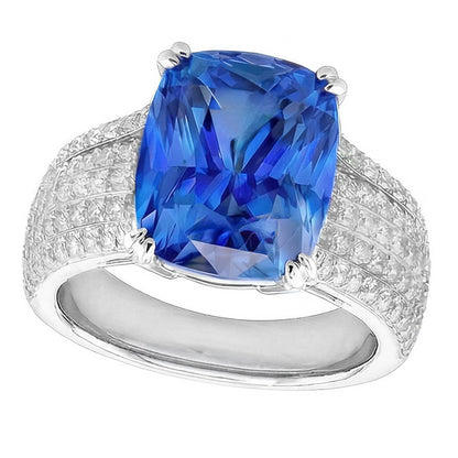 Natural Real ( Not Lab Grown )  Cushion Cut Sapphire Wedding Ring